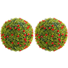 Garvee Buchsbaumkugel 2er-Set Groß Ø52 cm Mit Rot Blumen UV-Beständig Für Garten Hochzeit Deko Grün