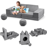 Garvee Modulares Kindersofa Set 12-teilig Weiche Schaumstoff-Spielcouch Mit Bällen & Tunnel Für Kinderzimmer Faltbar Mehrfarbig - Dunkelgrau
