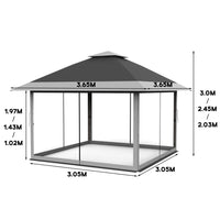 GARVEE Pop-Up Pavillon 3,65 x 3,65 m mit Moskitonetz, UV-Schutz, 3-fach Höhenverstellbar, Stahlrahmen, 6 Seitenwände & Sandtaschen, Für Garten & Camping, Grau