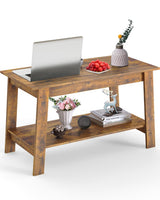 Garvee Rustikaler Couchtisch Mit 2-Stufigem Stauraum Für Wohnzimmer Und Büro 31,49x15,35x18,89 Zoll Grau - Braun