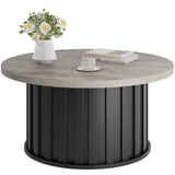 Garvee Runder Kaffeetisch Mid Century Modern Metallgestell 31,9" Fluted Tischplatte MDF Schwarz Für Wohnzimmer & Apartment - schwarz