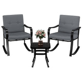 Garvee Bistro Set 3 Teilig, 2 Schaukelstühle & Glastisch, Für Garten, Terrasse & Balkon, Grau