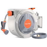 Garvee Retractable Garden Hose Reel 5/8" x 65 Ft with 9 Function Sprayer, Lockable Length, PVC & Brass, Auto Slow Return, 180° Swivel, Wall Mounted for Garden - 18+2M 65Ft