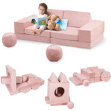 Garvee 12-Teiliges Modulares Kindersofa-Set Mit Weichem Schaumstoff, 2 Bällen & Tunnel Für Kinderzimmer, Faltbar, Vielseitig, Bunt - Rosa