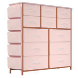 Garvee 12-Schubladen-Kommode Stoff Metallrahmen Holzplatte Mit Seitentaschen Haken Für Schlafzimmer Pink Stabil Vielseitig - Rosa