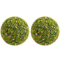 Garvee Buchsbaumkugel 2er-Set Groß Ø52 cm Künstlich Buchsbaum Kugel Mit Rosa Blumen Für Garten Hochzeit Deko Grün
