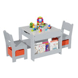 Garvee Set de Mesa y Sillas para Niños 4 en 1 con Pizarra Doble y Almacenaje, Madera Segura, Ideal para Dibujo y Manualidades, Multicolor - 