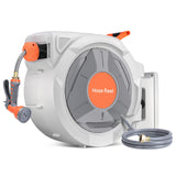 Garvee Retractable Garden Hose Reel 1/2" x 130 Ft, 9-Function Sprayer, Auto Slow Return, 3-Ply PVC & Brass, 180° Swivel, Wall Mounted, Gartenbewässerung - gelb