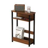 Garvee Schmaler Beistelltisch 3-Stufig Mit Ablage, MDF & Metall, Rustikaler Stil, Verstellbare Füße, Wohnzimmer & Büro, Platzsparend, Schwarz - Nussbaum