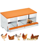 Garvee Legenest für Hühner, 3 Fächer, Hühnernistkasten aus verzinktem Stahl mit herausnehmbarer Auffangschale & Lüftungslöchern, zur Wandmontage, Abrollnest für Hennen & Geflügel - Orange
