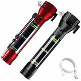 Garvee 10 in 1 LED Taschenlampe Auto Notfall Solar USB Wiederaufladbar Multifunktional 7 Modi Fensterzertrümmerer Gurtschneider - Rot