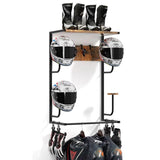 Garvee Motorradhelm Wandhalterung Mit 4 Helmen, Handschuhhaken, Metall & Holz, Für Garage & Eingangsbereich, Stabil, Platzsparend