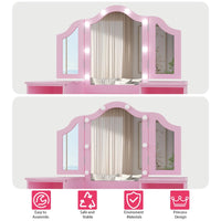 Garvee Prinzessin Schminktisch Mit LED Licht, Spiegel, Stuhl, 104×41×117 cm, Rosa