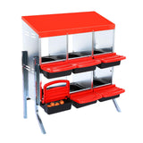 GARVEE 6-Fach Legenest für Hühner 81 × 52 × 95 cm, Mit Standfüßen, Verzinkter Stahl, Eierabrollfunktion, Für Bis zu 12 Hennen, Rot - Rot
