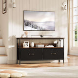 Garvee 50 Zoll TV-Ständer Kompakter Dresser-Stil Mit 2 Schubladen Retro-Braun Schwarz Holz Für Wohnzimmer Und Schlafzimmer - Braun