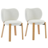 Garvee Schminkstuhl Teddy Stoff, Ergonomisch, Holzbeine, Platzsparend, Für Schlafzimmer & Büro, Weiß - Weiß