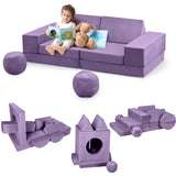 Garvee Modulares Kindersofa Set 12-teilig Weicher Schaumstoff Spielcouch Mit 2 Bällen & Tunnel Für Kinderzimmer & Spielzimmer Mehrfarbig - Lila