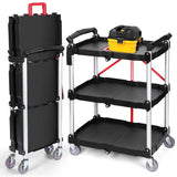 Garvee Klappbarer Servierwagen Schwerlast 176 lbs Mit 360° Schwenkräder Ergonomischer Griff Für Büro & Werkstatt, Aluminiumrahmen, Schwarz