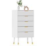 Garvee Kommode mit 5 Schubladen, modernes Rillendesign, für Schlafzimmer und Wohnzimmer, Weiß - 