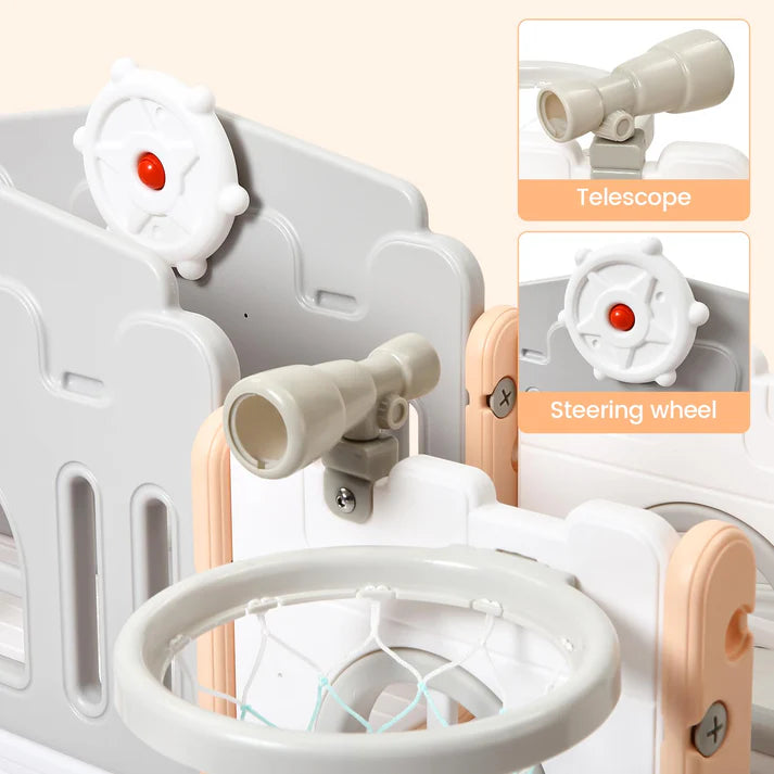 Garvee 8-in-1 Kinder Rutsche – Klettern, Basketballkorb, Tunnel, Stauraum, Modernes Design, 1–3 Jahre