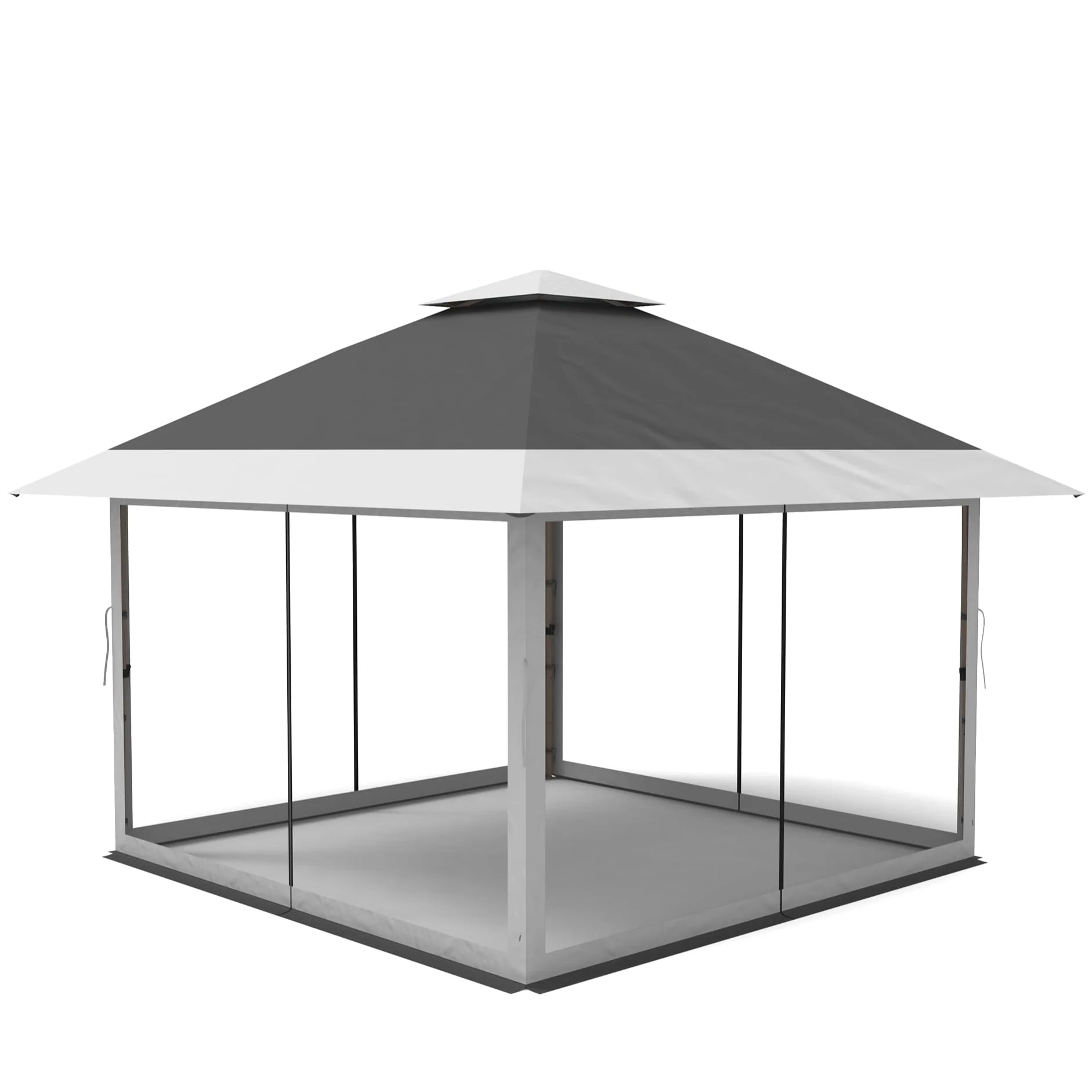 GARVEE Pop-Up Pavillon 3,65 x 3,65 m mit Moskitonetz, UV-Schutz, 3-fach Höhenverstellbar, Stahlrahmen, 6 Seitenwände & Sandtaschen, Für Garten & Camping, Grau