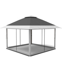 GARVEE Pop-Up Pavillon 3,65 x 3,65 m mit Moskitonetz, UV-Schutz, 3-fach Höhenverstellbar, Stahlrahmen, 6 Seitenwände & Sandtaschen, Für Garten & Camping, Grau
