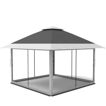 GARVEE Pop-Up Pavillon 3,65 x 3,65 m mit Moskitonetz, UV-Schutz, 3-fach Höhenverstellbar, Stahlrahmen, 6 Seitenwände & Sandtaschen, Für Garten & Camping, Grau