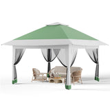Garvee Pop-up-Pavillon mit Netzwänden 396 × 396, 396 × 396 cm, Grün/He, Grün/Hellgrau - Grün/Hellgrau