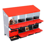 Garvee Hühnernestbox 8-Loch – Rollsystem, Stahlgehäuse, Abnehmbares Tablett, Belüftet, Rot - Rot
