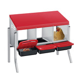 Garvee Hühnernestbox 3-Fach mit Ständer Metall Eiablagebox 85x50x70cm erhöht für 3-6 Hühner in Rot - Rot
