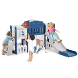 Garvee 8-in-1 Kinder Rutsche – Klettern, Basketballkorb, Tunnel, Stauraum, Modernes Design, 1–3 Jahre - Blaugrau