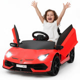 GARVEE Lamborghini Kinder Elektroauto Sportwagen 12V mit Doppelmotor, 2,4G-Fernbedienung, LED-Lichtern, MP3, Hydraulischen Türen & Sicherheitsgurt, Rot - Rot