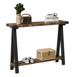 Garvee Farmhouse Konsolentisch 43,3" Entryway Tisch mit Stauraum, 2-stufig, Metallrahmen, MDF, Rustikal Braun, Wohnzimmer, Flur - braun