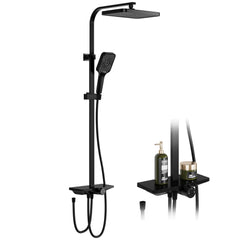 GARVEE Regendusche Ohne Armatur Mit Ablage – Verstellbare Edelstahl Duschsäule Schwarz 30x20.5cm
