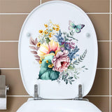 Garvee Toilettenaufkleber Pflanzenblätter Blumen Schmetterlingsmuster Wasserdicht Selbstklebend Badezimmer Wand Toilettendeckel Aufkleber