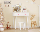 Garvee Kinder Schminktisch Mit LED-Licht, Bärenform Spiegel, Stauraum, FSC-Holz, Blumenhocker Für Mädchen Spielzimmer 21.65"L x 14.96"W x 39.76"H - Weiß