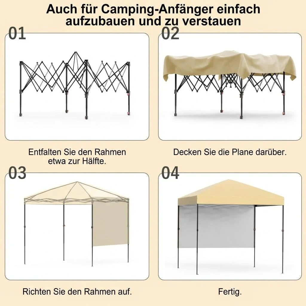 GARVEE 2,5 x 2,5 m Pop-Up Pavillon, Wasserdichtes Gartenpavillon mit UV-Schutz, Höhenverstellbar und Tragetasche, Ideal für Garten, Camping und Outdoor Events, Cremefarben