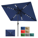 GARVEE Solar Sonnenschirm rechteckig 3x2 m mit LED-Lichtern, Kurbel & Neigung, UV-Schutz Polyester, 6 Stahlrippen, Belüftet, für Garten & Pool, Marineblau - Marineblau