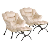 Garvee 2er-Set Relaxsessel mit Hocker aus Samt, klappbare Fußstütze, Stahlrahmen, für Wohnzimmer und Büro, Beige - Beige