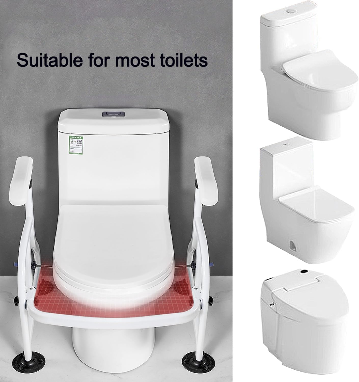 Garvee Toiletten-Aufstehhilfe – Höhenverstellbar, Rutschfest, 62×52×65–72 cm, Stabiler Haltegriff