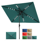 GARVEE Solar Sonnenschirm rechteckig 3x2 m mit LED-Lichtern, Kurbel & Neigung, UV-Schutz Polyester, 6 Stahlrippen, Belüftet, für Garten & Pool, Dunkelgrün - Dunkelgrün