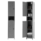 Garvee 66,9'' Hoher Badezimmer-Schrank Mit 2 Scheunentüren & 1 Schublade, Verstellbare Regale, Massivholz, Farmhouse-Stil, Schmal, Weiß, Vielseitig Für Bad & Küche - Grau