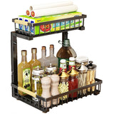 Garvee 2 Etagen Küchenschrank Organizer L Form Höhenverstellbar Spülschrank Organizer für Küche und Waschbecken, Metall, Schwarz, ausziehbar, mit Stauraum - Schwarz