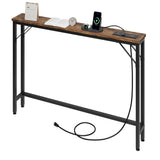 Garvee Narrow Sofa Table Mit Power Station, USB Ports, Metallrahmen, Vintage Holz Für Wohnzimmer & Flur, 39.4"W X 31.4"H, Retro Stil Schwarz