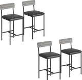 Garvee Barhocker 4er-Set, gepolsterte Tresenhocker mit Rückenlehne & Fußstütze, MDF & Metall, Rustikal, Grau
