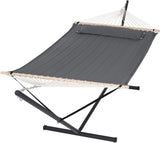 Garvee Doppel-Hängematte 2 Personen Baumwolle Metallgestell Ergonomisches Design Dunkelgrau Indoor & Outdoor - Dunkelgrau