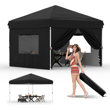 GARVEE Pop-Up Pavillon 3x3 m, Faltpavillon mit 4 Seitenwänden, Wetterfest und Stabil, Ideal für Marktstände, Camping, Garten und Terrasse