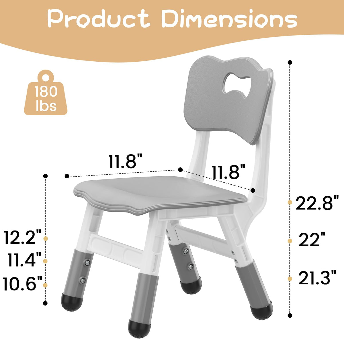 Garvee graue Kinderstühle 2er Set höhenverstellbar 27 bis 31 cm