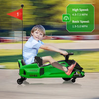 Garvee Grün 24V Elektro Drift Kart für Kinder mit LED Licht 180W Motor bis 7.5 mph Für Kinder 6-12 Jahre Outdoor Rennspaß