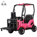 GARVEE Kinder-Elektro-Gabelstapler 12 V mit 4,5-Ah-Akku, realistisches Design, robustes PP-Material, für drinnen und draußen, Rosa - Rosa